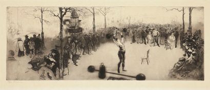 Edgar Chahine (1874-1947) Les Poids, boulevard de Clichy. 1902. Eau?forte, pointe...