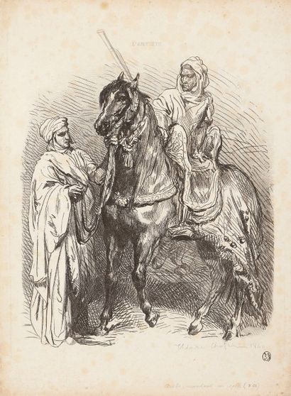 Théodore Chassériau (1819-1856) Arabe montant en selle. 1849. Vernis mou et roulette....