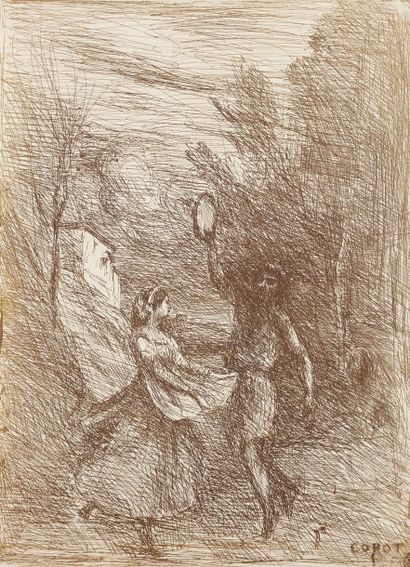 Jean-Baptiste-Camille Corot (1796-1875) Saltarelle. 1858. Cliché-verre. 168 x 228....