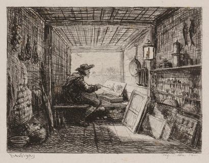 Charles-François Daubigny (1817-1878) Le Bateau-atelier (pl. du Voyage en bateau)....