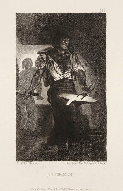 Eugène Delacroix (1798-1863) Un forgeron. 1833. Eau-forte et aquatinte. 162 x 226....