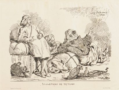Eugène Delacroix (1798-1863) Muletiers de Tetuan. 1833. Lithographie à la plume....