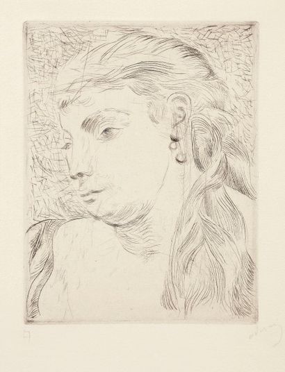 André DERAIN (1880-1954) Tête de femme avec une tresse. Pointe sèche. 125 x 165....