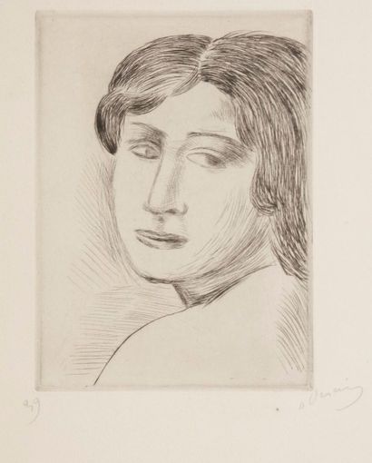 André DERAIN (1880-1954) Tête de femme brune. Pointe sèche. 126 x 176. Belle épreuve...