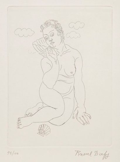 Raoul Dufy (1877-1953) Baigneuse assise aux coquillages. Vers 1925. Eau-forte. 140 x 190....