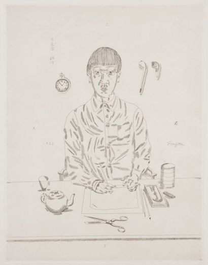 Léonard-Tsuguharu Foujita (1886-1868) Autoportrait. 1923. Eau-forte. 317 x 415. Johnson...