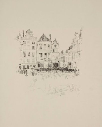 Norbert Goeneutte (1854-1894) Le Marché aux chiens. Lithographie. 230 x 260. Très...
