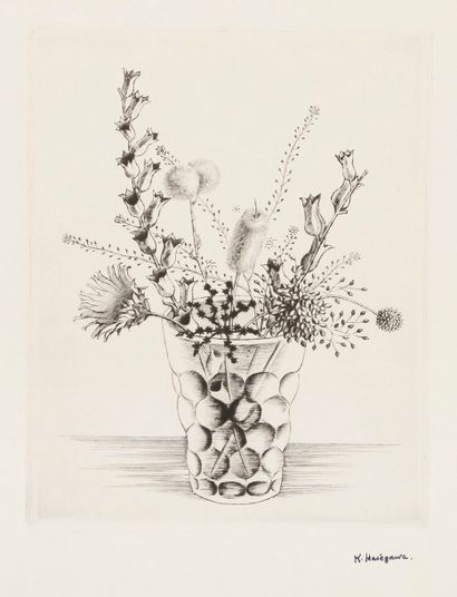 Kiyoshi Hasegawa (1891-1980) Fleurs des champs séchées. 1931. Pointe sèche. 195 x 246....