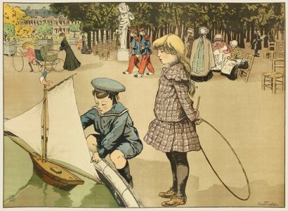 Louis Abel-Truchet (1857-1918) Enfants au jardin du Luxembourg. Vers 1895. Lithographie....
