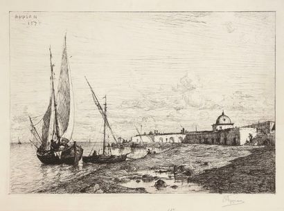 Adolphe Appian (1818-1898) Port de San Remo. 1878. Eau-forte. 352 x 240 au trait...