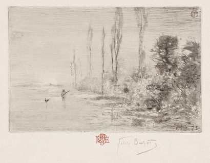 Félix Buhot (1847-1898) Une matinée d’automne, ou Le Chasseur matinal. 1875. Eau-forte,...