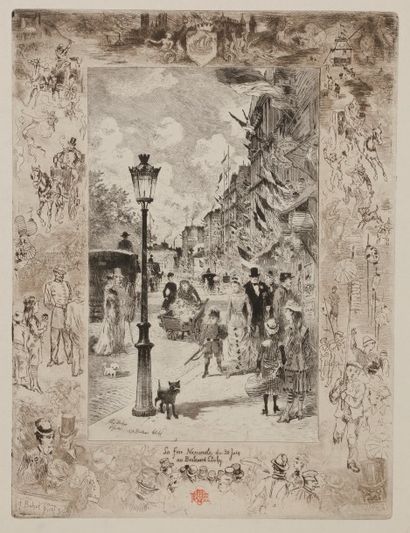 Félix Buhot (1847-1898) La Fête Nationale au boulevard Clichy. 1878. Eau-forte et...