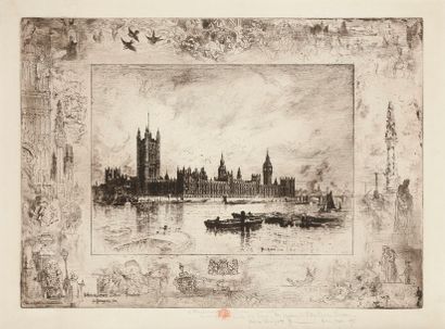 Félix Buhot (1847-1898) Westminster Palace. 1884. Eau-forte et pointe sèche. 401 x 291....