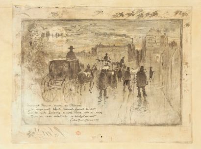 Félix Buhot (1847-1898) Convoi funèbre au boulevard de Clichy. 1887. Eau-forte, pointe...