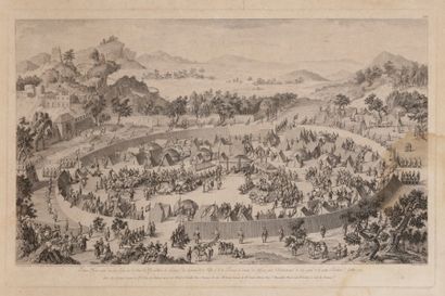 CHINE - XVIIIe siècle Gravure représentant une scène de conquêtes de l’Empereur Qianlong,...