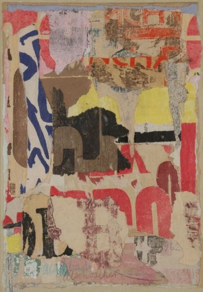 Arthur AESCHBACHER (né en 1923) Pentegene d’ancedoux, 1962
Collage d’affiches lacérées.
Signé...