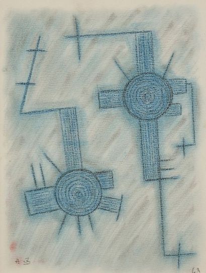 André BLOC (1896-1966) Composition, 1969
Dessin aux crayons.
Monogrammé et daté.
Porte...