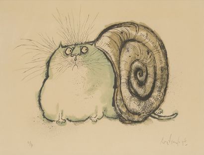 Ronald SEARLE [américain] (1920-2011) Chat escargot
Lithographie.
Signée et numérotée...