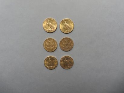 null 6 pièces de 10 dollars en or dont 2 de type Liberty (1881 et 1897) et 4 de type...