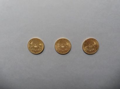 null 3 pièces de 20 dollars en or de type Liberty (1904).
FRAIS DE VENTE : 8% HT