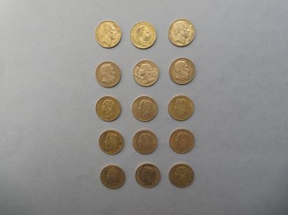 null 15 pièces étrangères en or dont 4 pièces de 20 francs belges Léopold Ier (2-...