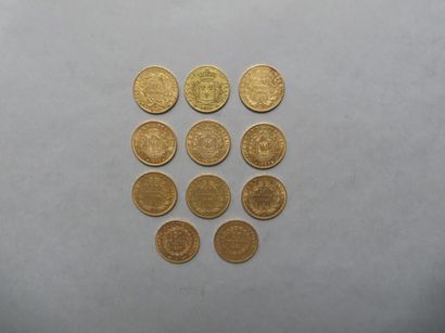 null 11 pièces de 20 francs en or dont 2 de type au Génie de la République (1876...