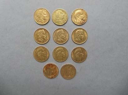 null 11 pièces de 20 francs en or dont 2 de type au Génie de la République (1876...