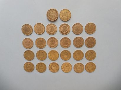null 29 pièces de 20 francs en or dont 16 de type Cérès (1849, 1850 (6) et 1851 (9)),...