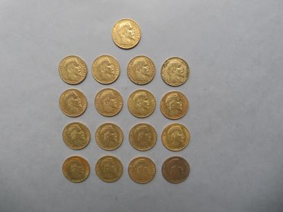 null 17 pièces de 20 francs en or de type Napoléon III tête nue (1853, 1854, 1855...