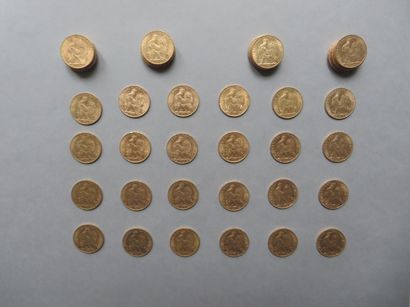 null 50 pièces de 20 francs en or de type au coq (1901, 1902, 1904 (7), 1906 (11),...