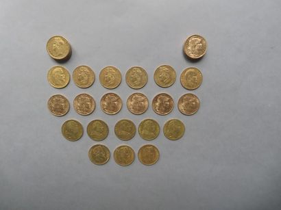 null 30 pièces de 20 francs en or dont 15 de type au coq (1902, 1904, 1906 (2), 1907,...