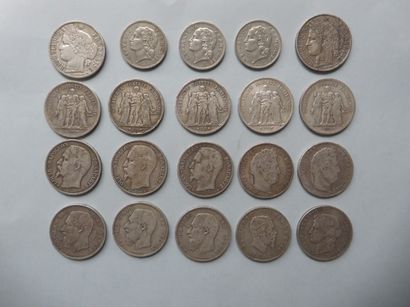 null Lot de 17 pièces de 5 francs en argent dont 5 de type Hercule (1848 (2), 1873...