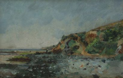Emmanuel de la VILLÉON (1858-1944) Falaise bretonne, vers 1888
Huile sur toile.
Non...