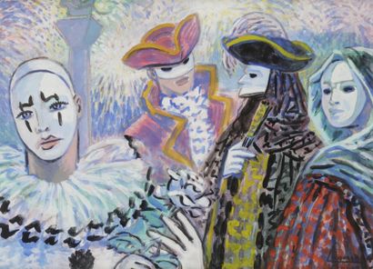RENE GASTON LAGORRE (1913-2004) Pierrot au carnaval de Venise
Gouache.
Signée et...