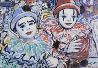 RENE GASTON LAGORRE (1913-2004) Les deux enfants au carnaval de Venise
Gouache.
Signée...