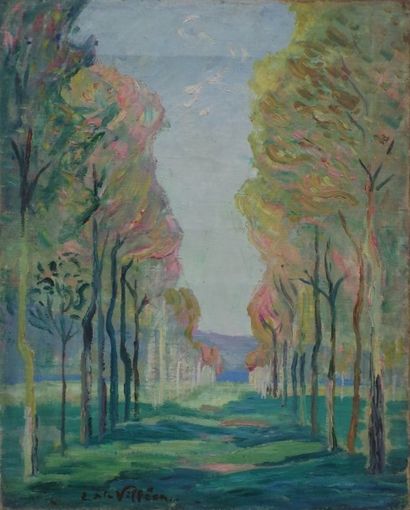 Emmanuel de la VILLÉON (1858-1944) L’Allée des peupliers, 1896
Huile sur toile.
Signée...