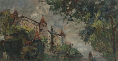 Emmanuel de la VILLÉON (1858-1944) Suisse, château de Grandson, 1897
Huile sur panneau.
Signée...