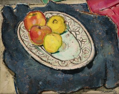 Francis MONTANIER (1895-1974) Nature morte à l’assiette de pommes, 1943
Huile sur...
