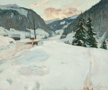 Alfred SWIEYKOWSKI (1869-1953) Neige en Haute-Savoie
Huile sur isorel.
Signée en...