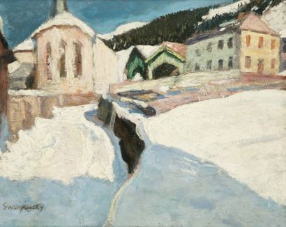 Alfred SWIEYKOWSKI (1869-1953) Église de Châtel en Haute-Savoie
Huile sur toile.
Signée...