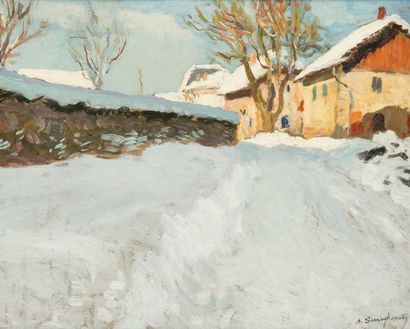 Alfred SWIEYKOWSKI (1869-1953) Haute-Savoie, village de Saint-Paul
Huile sur carton.
Signée...