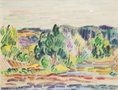 Louis NEILLOT (1898-1973) L’Allier à Ris, vers 1960
Aquarelle.
Signée en bas à gauche.
25...