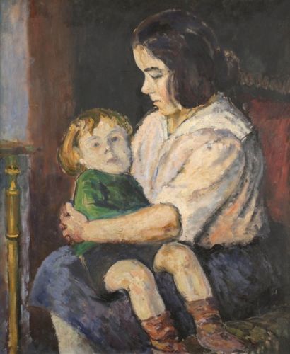 Paul CORPUS (1893-?) Mère et enfant
Huile sur carton.
}Non signée
61 x 54 cm