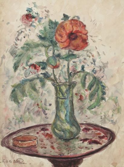 Emmanuel de la VILLÉON (1858-1944) Bouquet au pavot, environ 1910
Aquarelle sur papier.
Signée...
