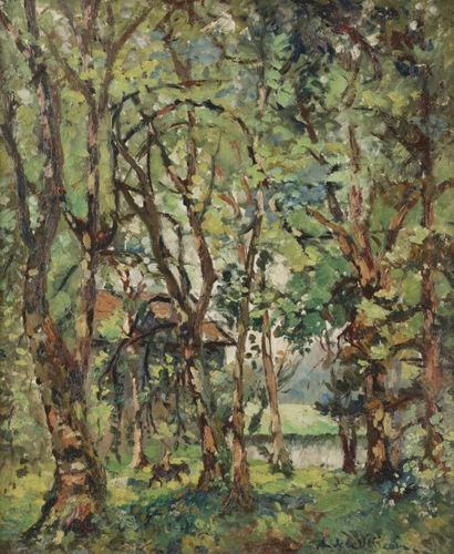 Emmanuel de la VILLÉON (1858-1944) A l’orée des bois, 1913
Huile sur panneau.
Signée...