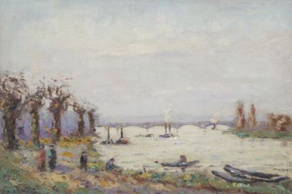 Emmanuel de la VILLÉON (1858-1944) Le Rhin à Mayence, 1923
Huile sur toile;
Signée...