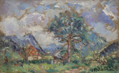 Emmanuel de la VILLÉON (1858-1944) Maison en montagne, environ 1937
Huile sur carton.
Signée...