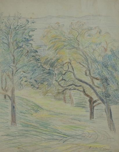 Emmanuel de la VILLÉON (1858-1944) Chemin sous les arbres, vers 1895
Dessin au crayon...