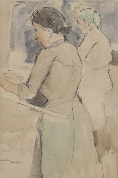 Jules ADLER (1865-1952) Les Travailleuses
Dessin à l’encre et aquarelle.
Signé en...