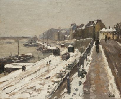 Léonard BORDES (1898-1969) Rouen, les quais sous la neige
Huile sur toile.
Signée...